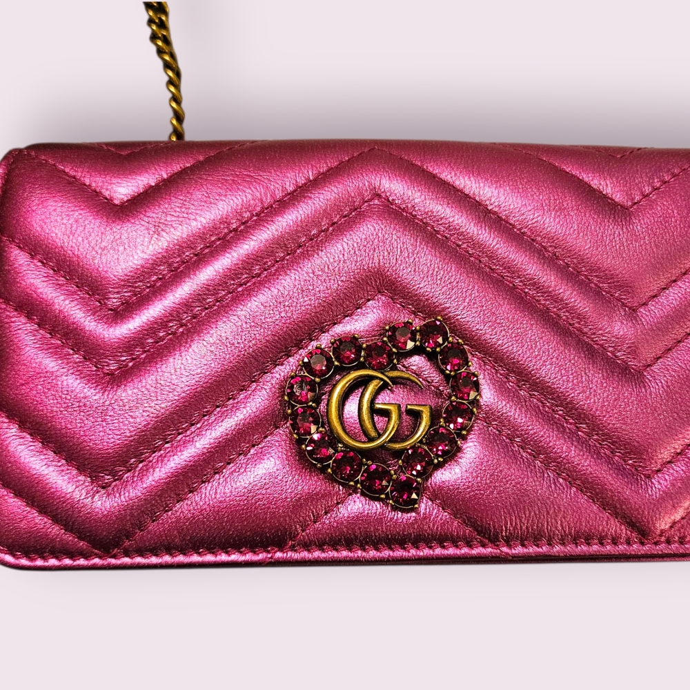 Gucci Pink Quilted Clutch with Gold Accent